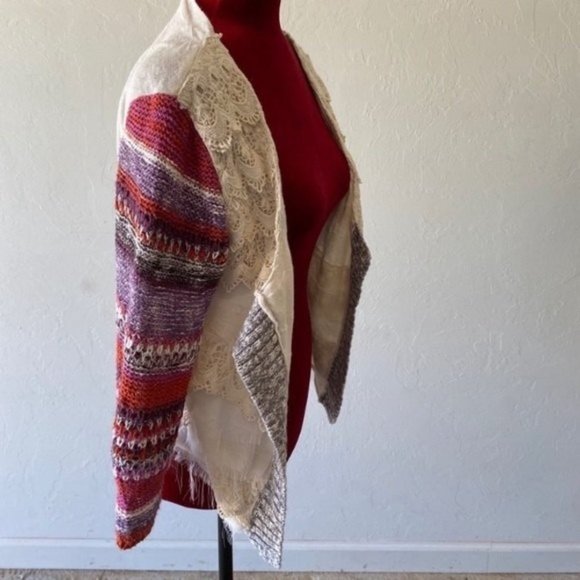 cream off white multicolored sweater cardigan - Picture 3 of 5